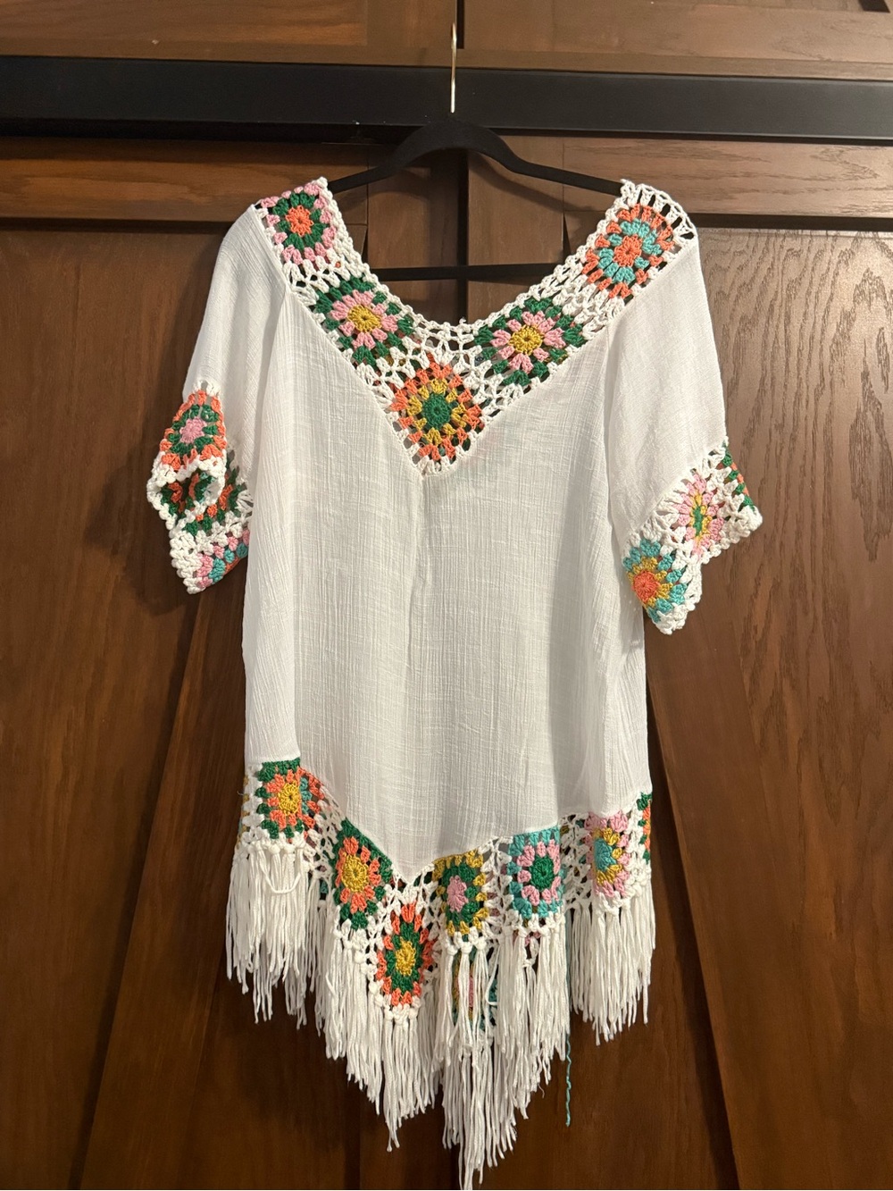 White/ Multi Boho‎ Crochet Cover Up NWOT